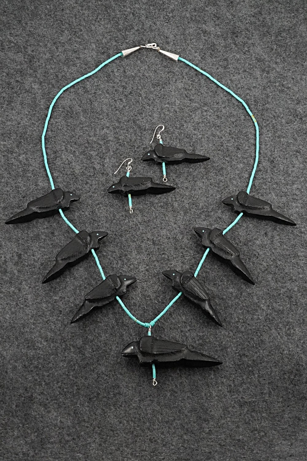 Turquoise & Jet Necklace and Earrings Set - Herb Halate