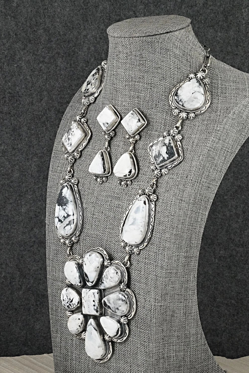 White Buffalo & Sterling Silver Necklace and Earrings Set - Paul Livingston
