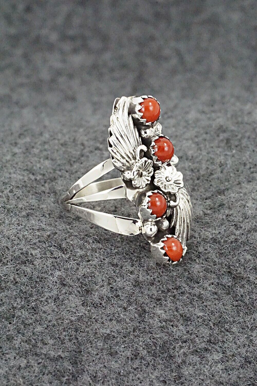 Coral & Sterling Silver Ring - Jerryson Henio - Size 7