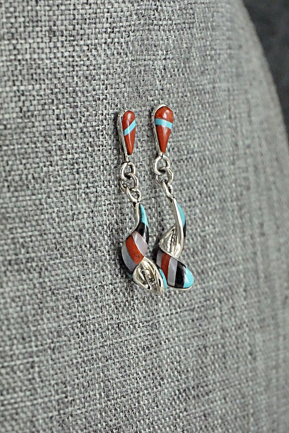 Multi-Stone & Sterling Silver Inlay Earrings - Idella Edaakie