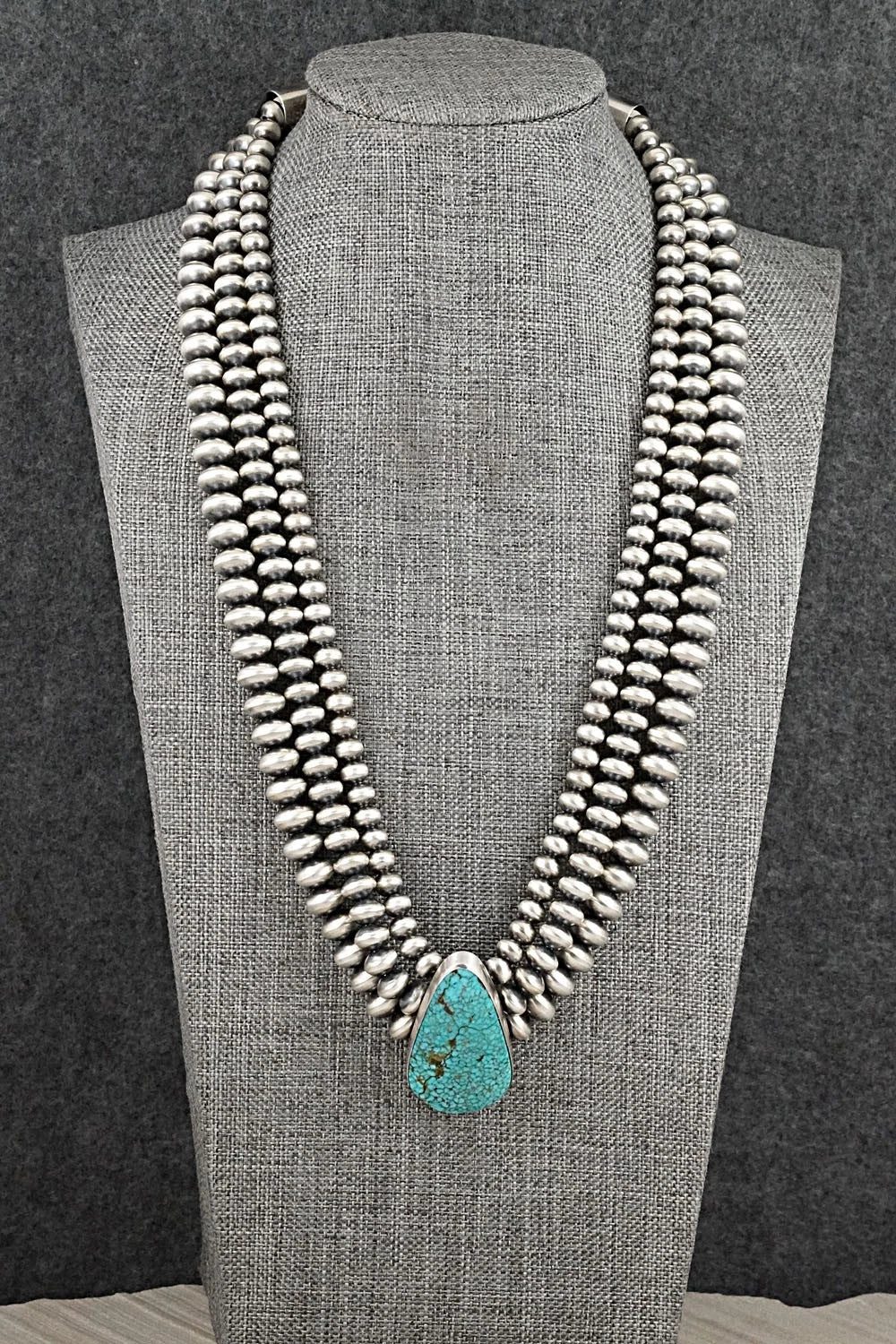 Turquoise & Sterling Silver Navajo Pearl Necklace - Gruber & Halwood