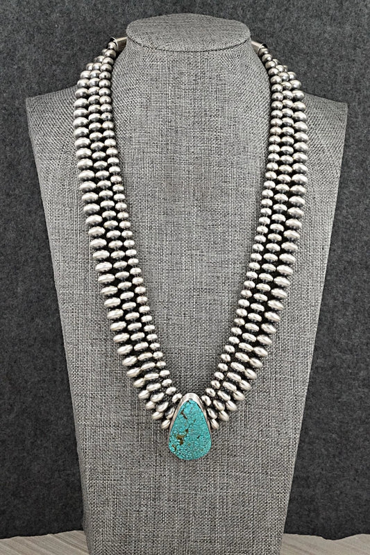 Turquoise & Sterling Silver Navajo Pearl Necklace - Gruber & Halwood
