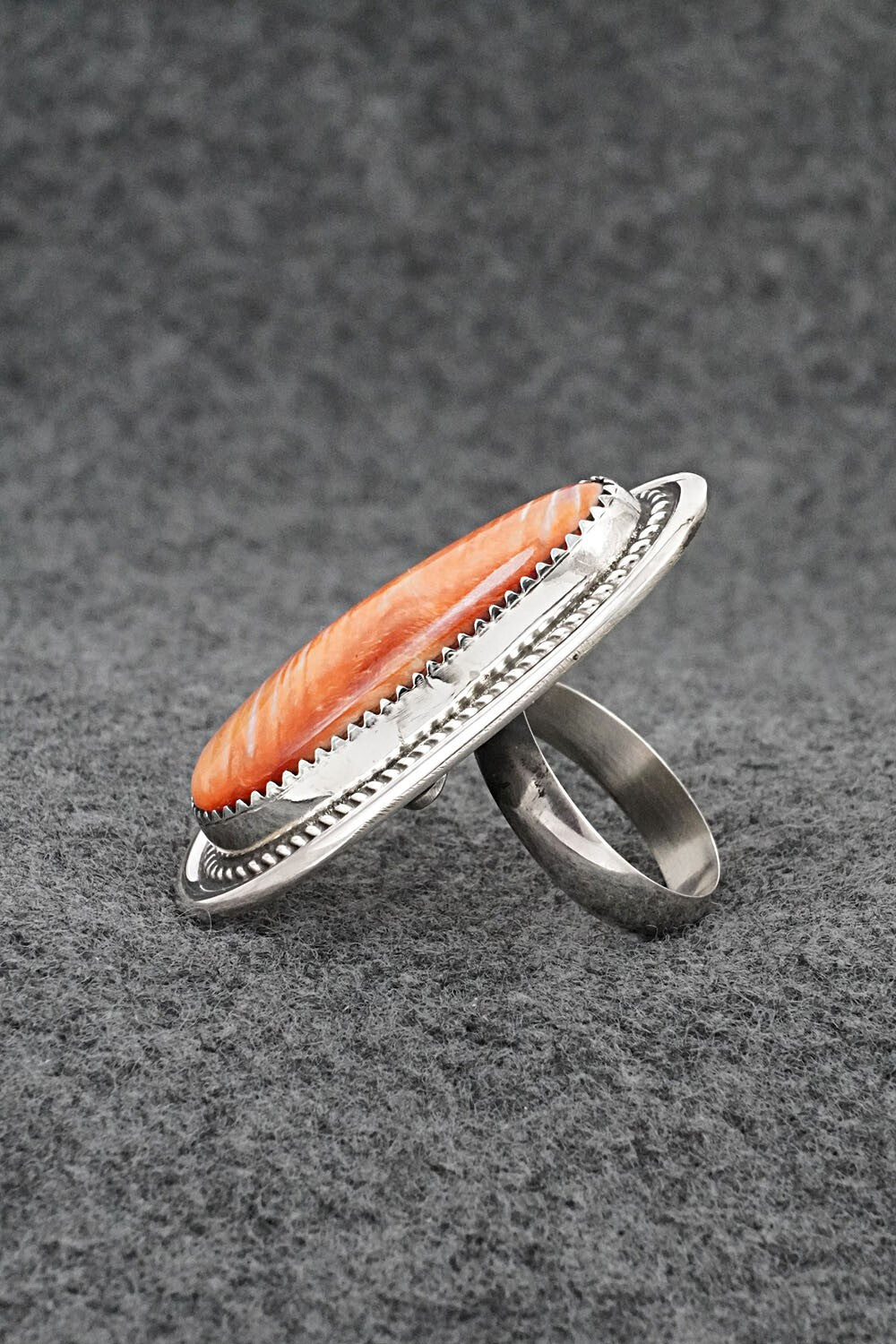 Spiny Oyster & Sterling Silver Ring - Leslie Nez - Size 8 Adj.