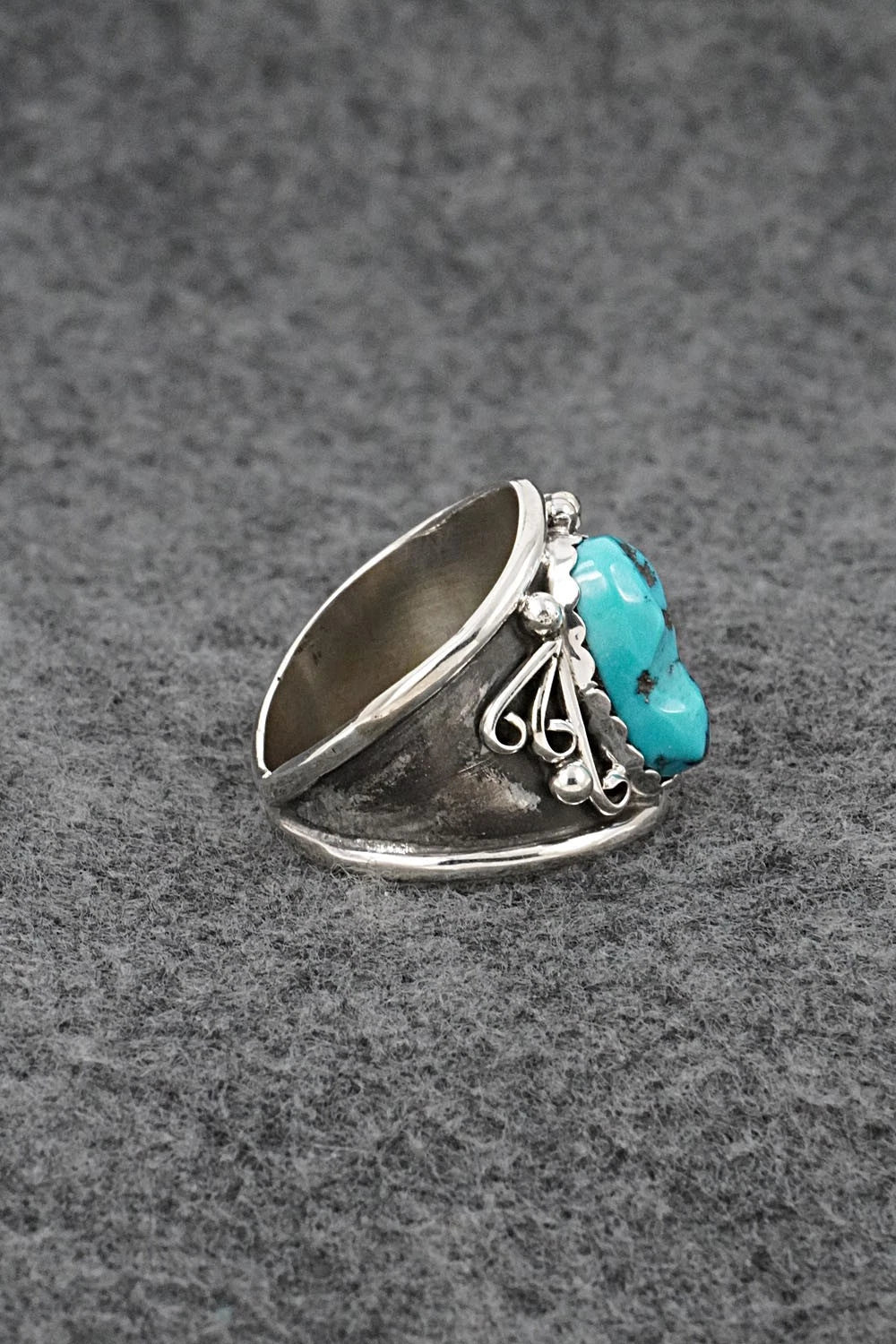 Turquoise, Coral & Sterling Silver Ring - Darrell Morgan - Size 11