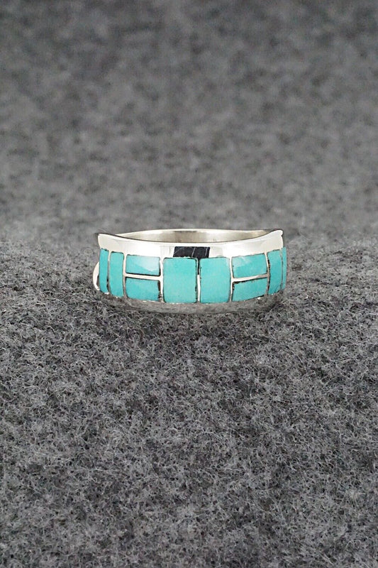 Turquoise & Sterling Silver Inlay Ring - Sibert Bowannie - Size 7.5