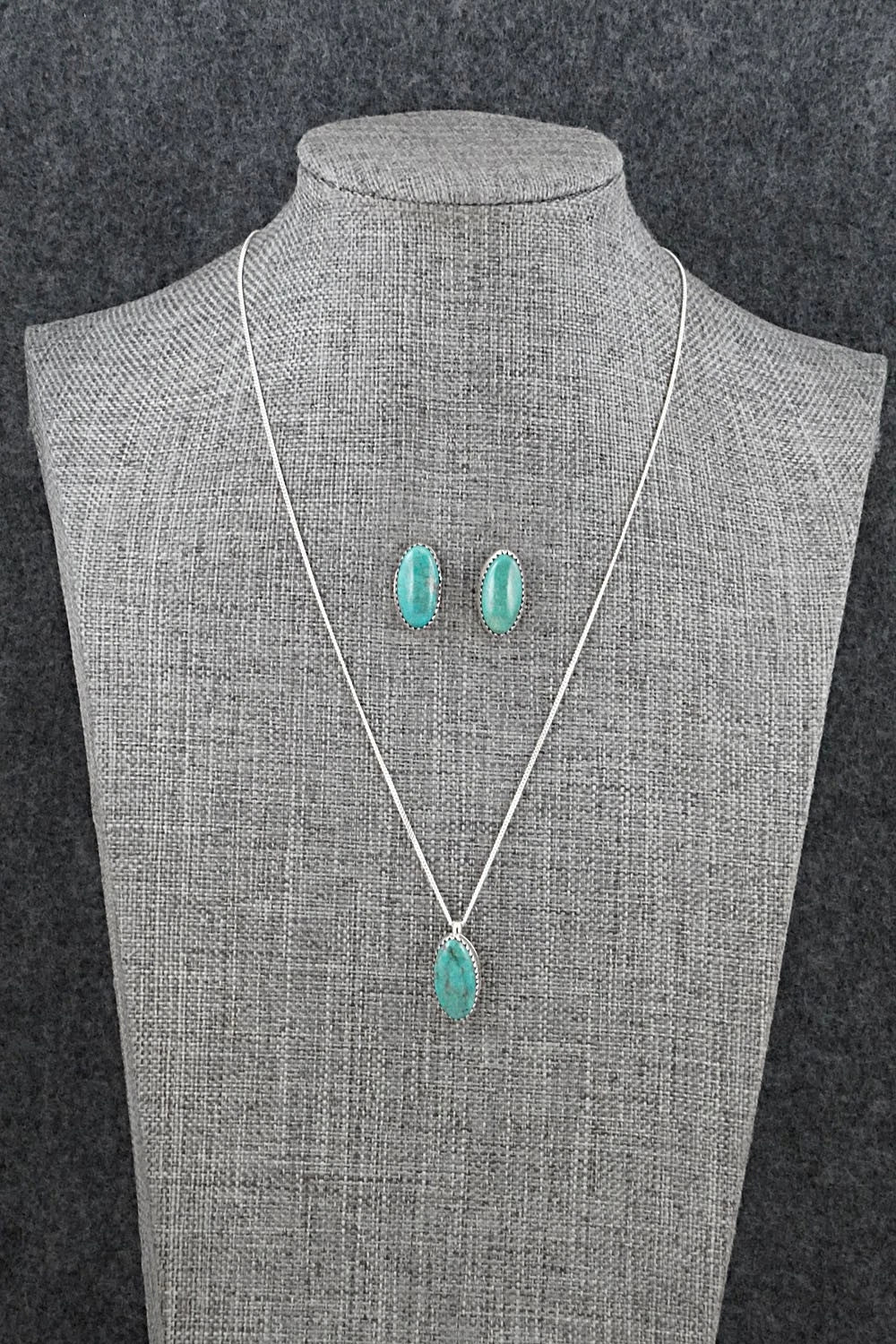 Turquoise & Sterling Silver Necklace and Earrings Set - Murray Hannaweeka