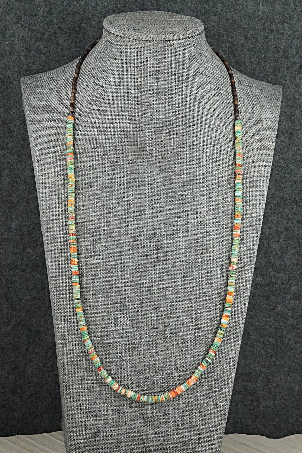 Turquoise, Spiny Oyster & Sterling Silver Necklace 24" - Doreen Jake