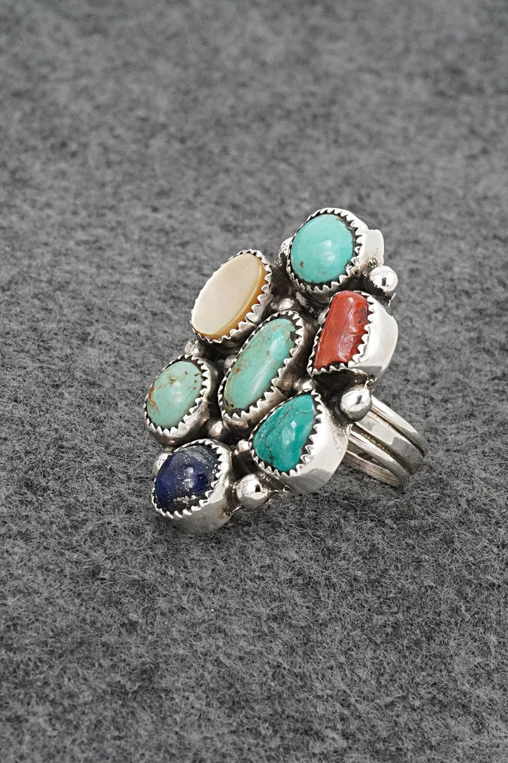Multi-Stone & Sterling Silver Ring - Priscilla Reeder - Size 9.5