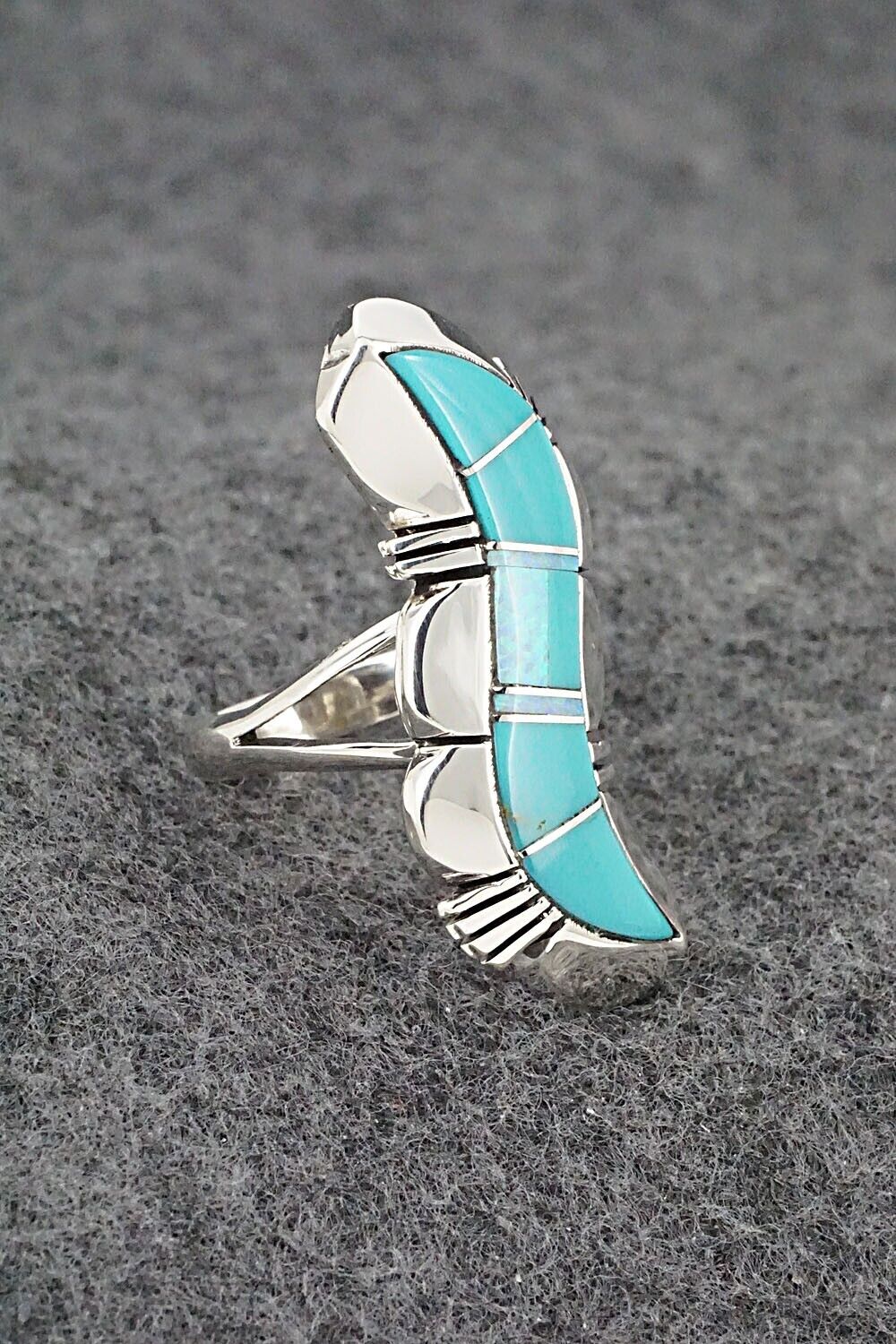 Turquoise, Opalite & Sterling Silver Inlay Ring - James Manygoats - Size 6