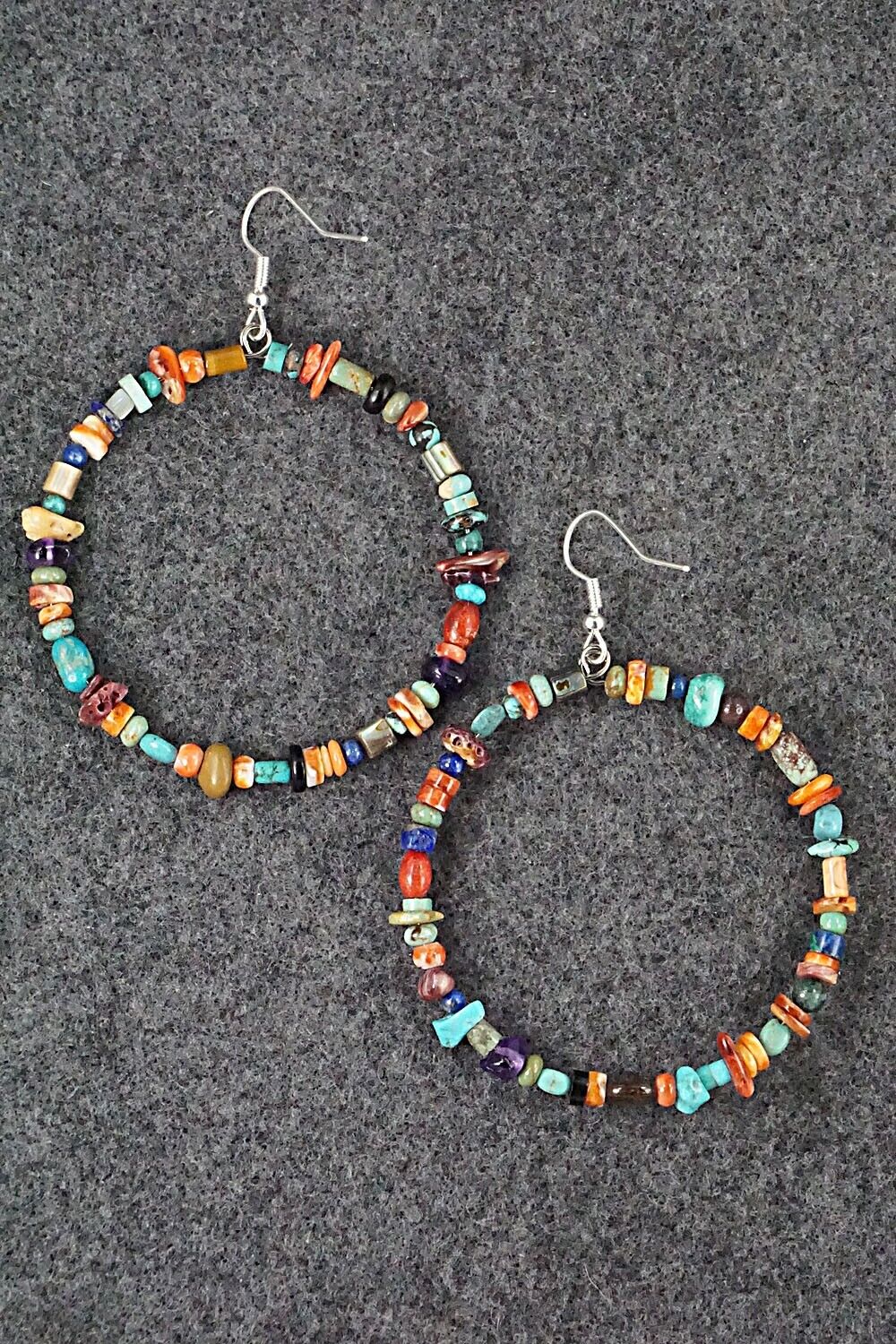 Multi Stone & Sterling Silver Hoop Earrings - Helen Tsosie