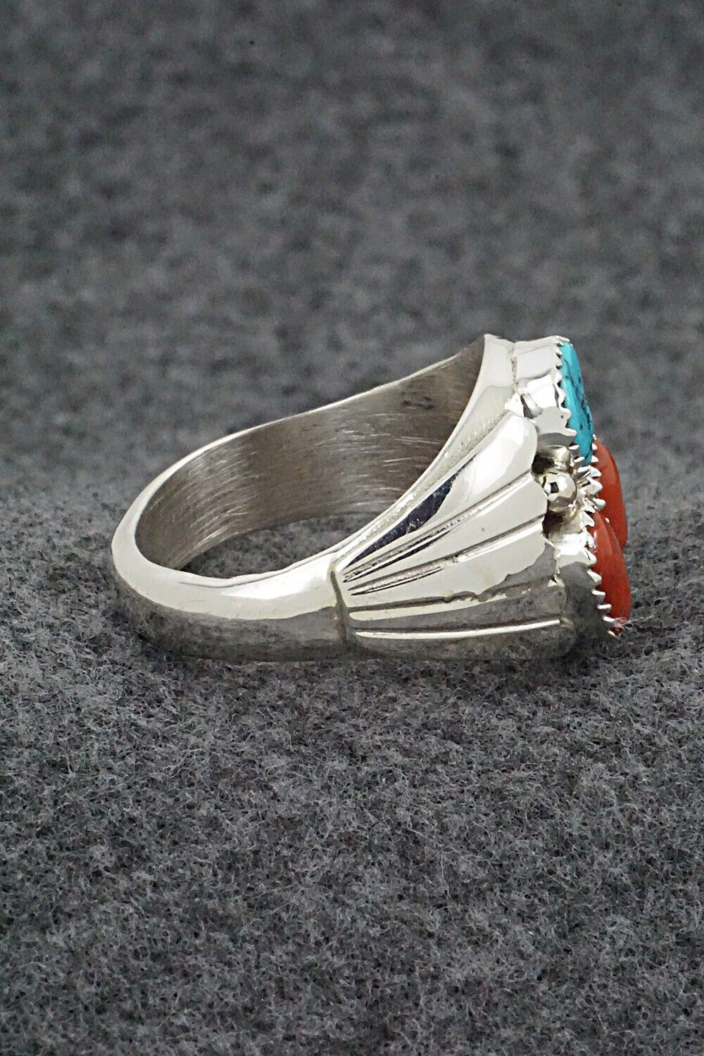 Turquoise, Coral & Sterling Silver Ring - Anna Spencer - 13.5