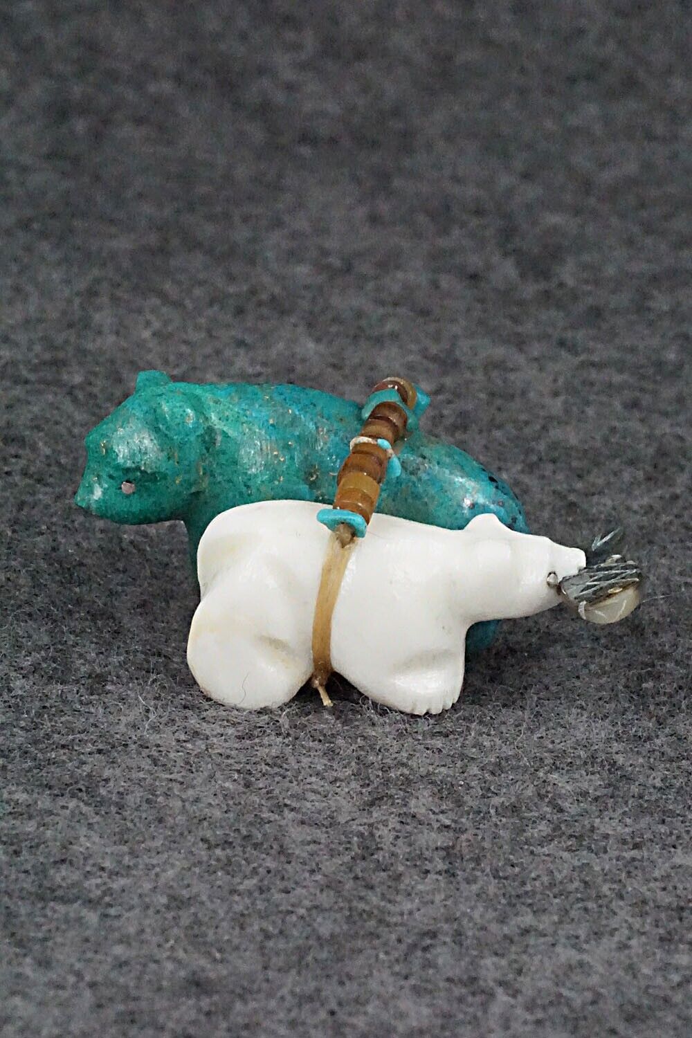 Bears with Fish Zuni Fetish Carving - Daisy Rose Leonard
