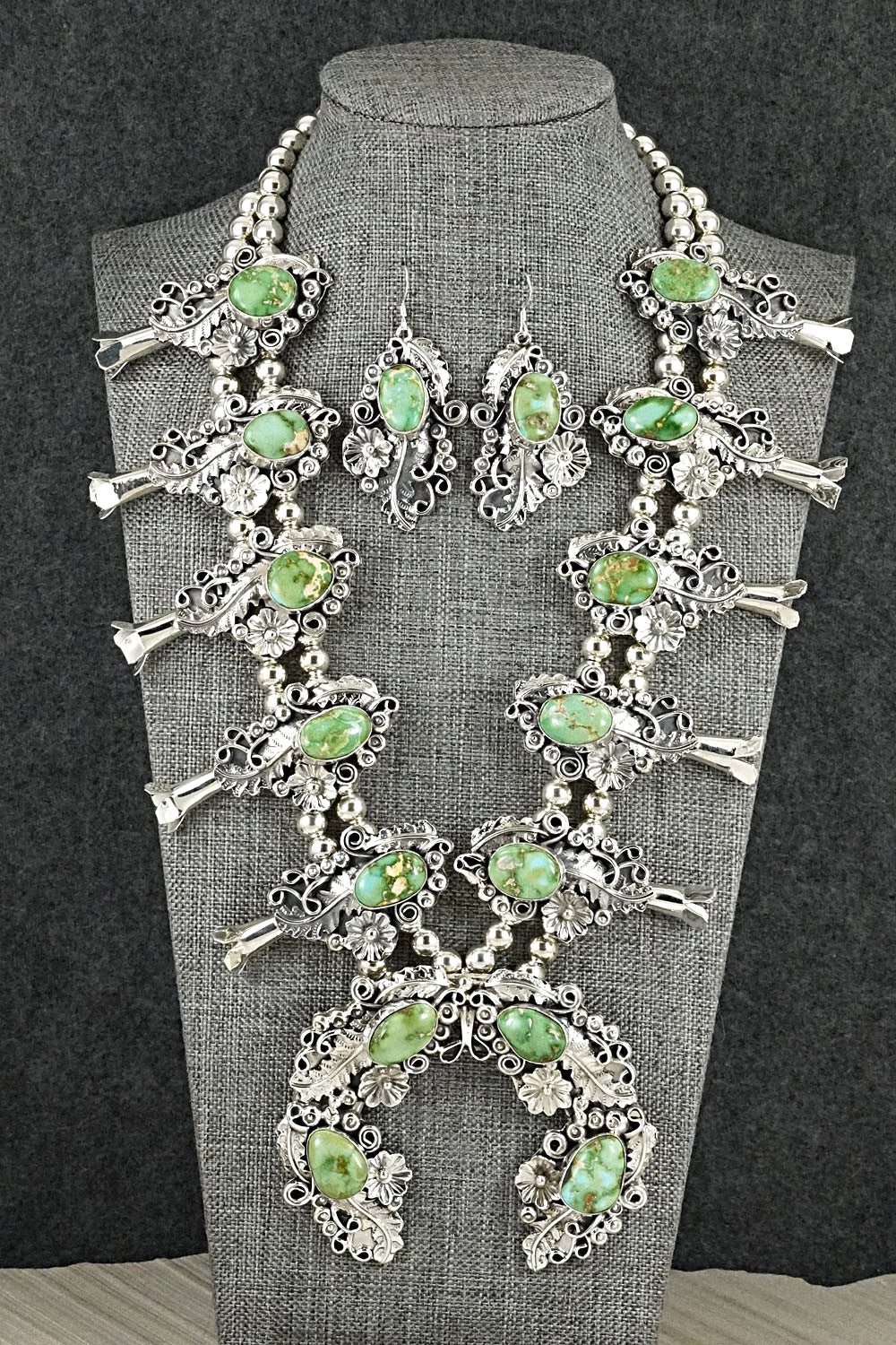 Turquoise & Sterling Silver Squash Blossom Set - Harry B. Yazzie