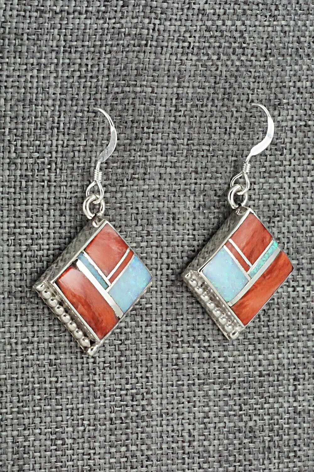 Spiny Oyster, Opalite & Sterling Silver Inlay Earrings - James Manygoats