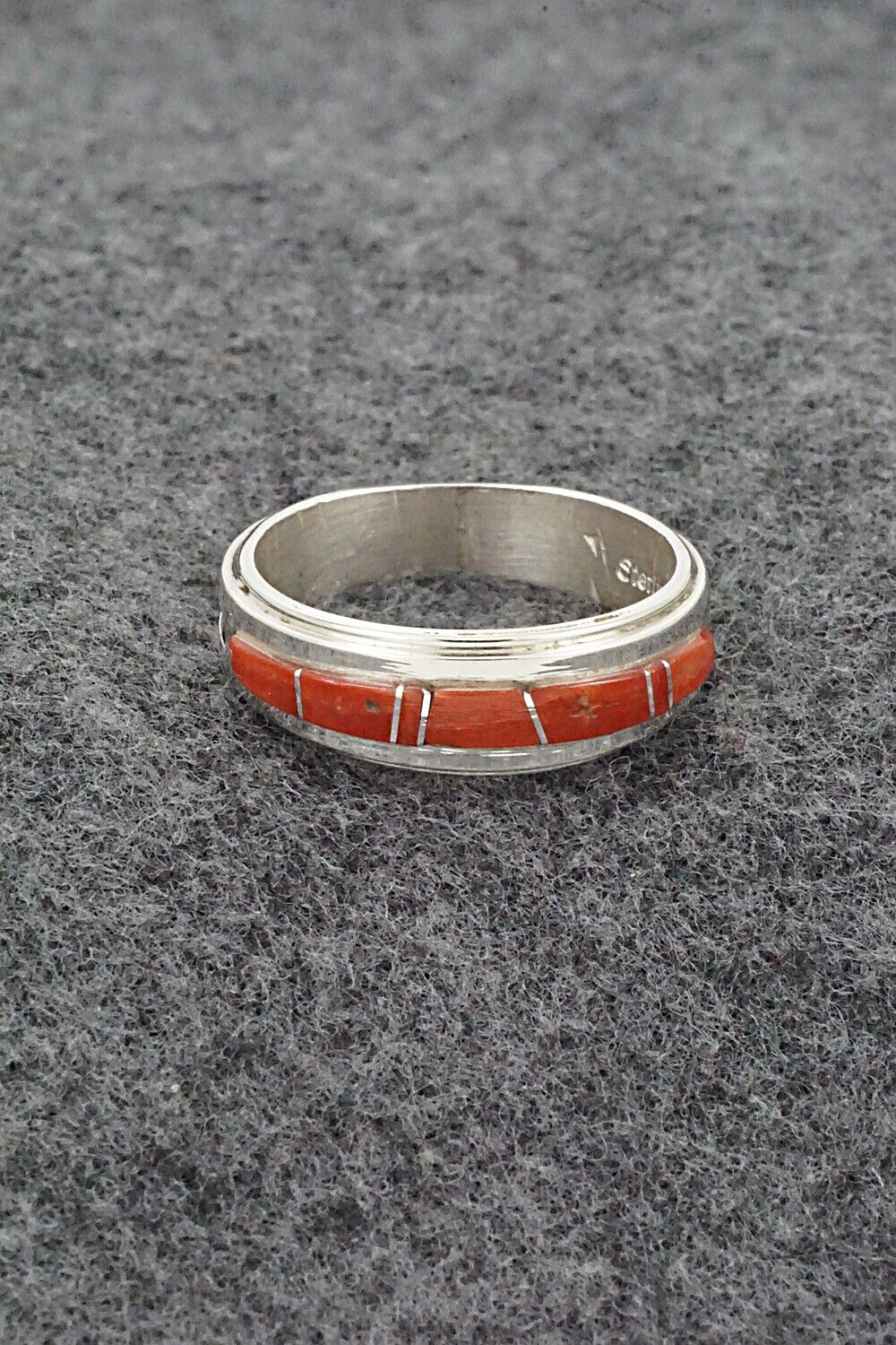 Coral & Sterling Silver Inlay Ring - Wilbert Muskett Jr. - Size 9