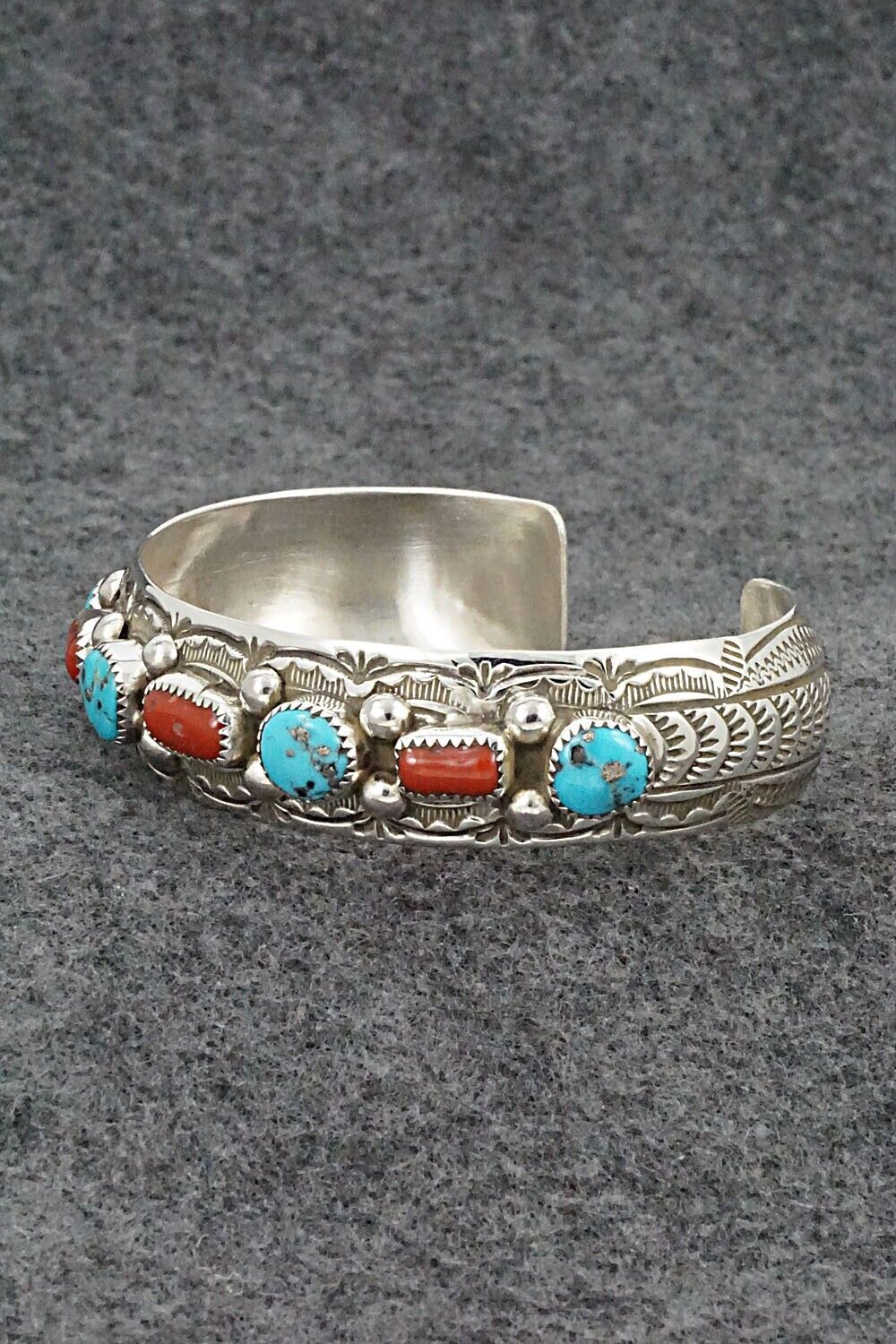 Coral, Turquoise & Sterling Silver Bracelet - Grace Silver
