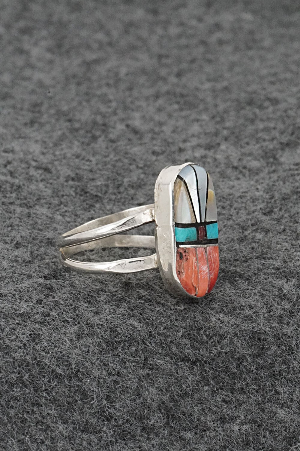 Multi-Stone & Sterling Silver Inlay Ring - Ola Eriacho - Size 7
