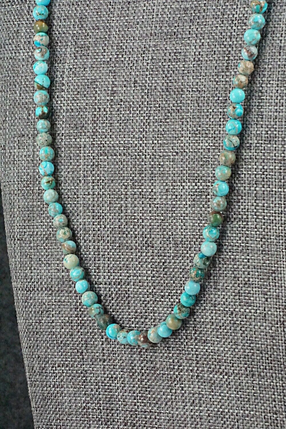 Turquoise, Shell & Sterling Silver Necklace 24" - Ramona Calavaza