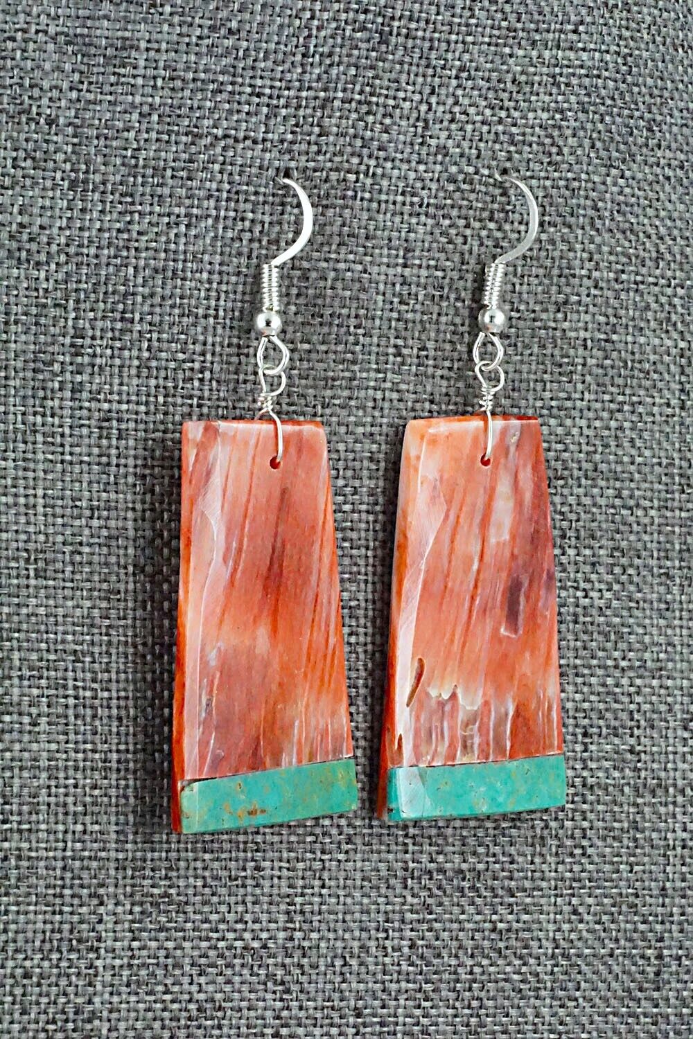 Spiny Oyster, Turquoise & Sterling Silver Earrings - Louise Pete