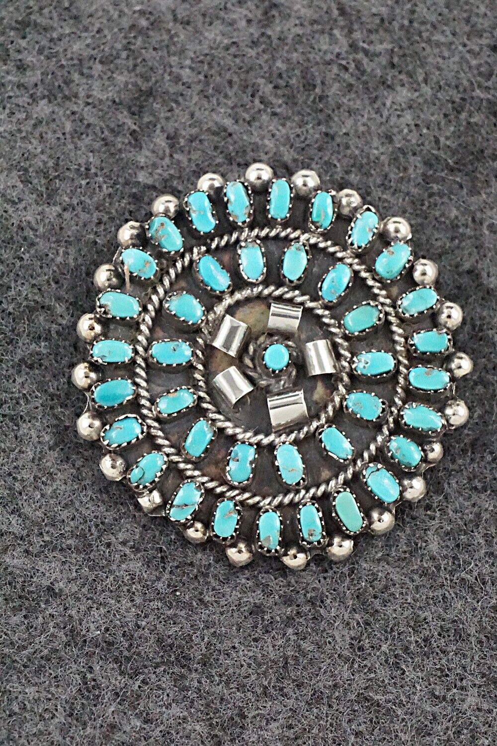 Turquoise & Sterling Silver Pendant/Pin - Lorencita Walela