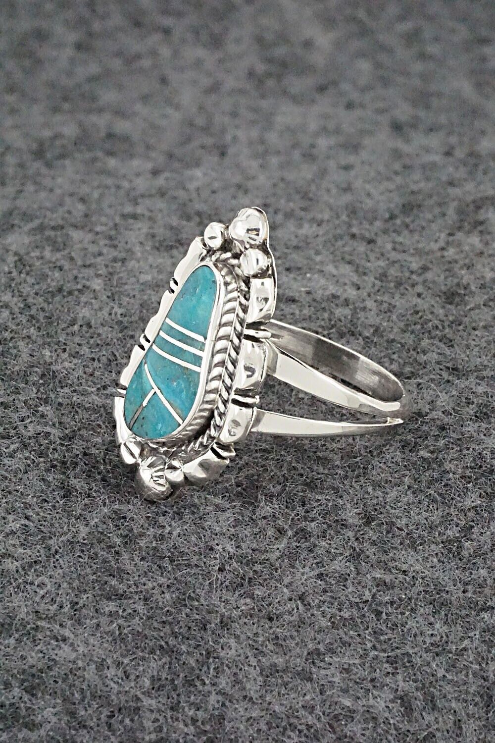 Turquoise & Sterling Silver Inlay Ring - James Manygoats - Size 8