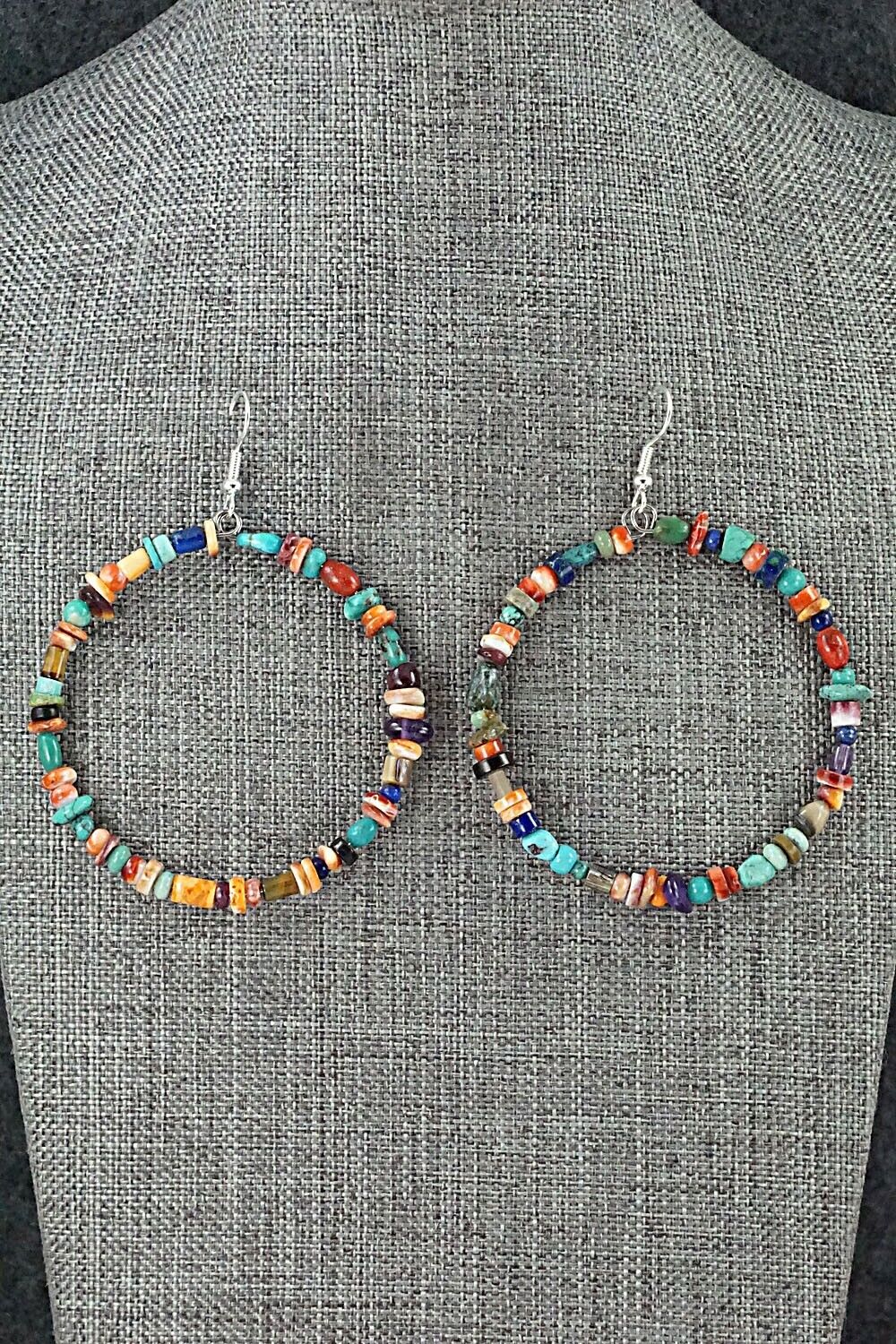 Multi Stone & Sterling Silver Hoop Earrings - Helen Tsosie