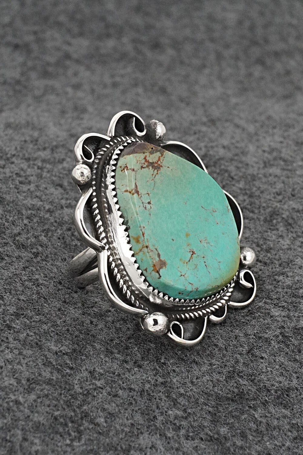 Turquoise & Sterling Silver Ring - Leslie Nez - Size 8.5