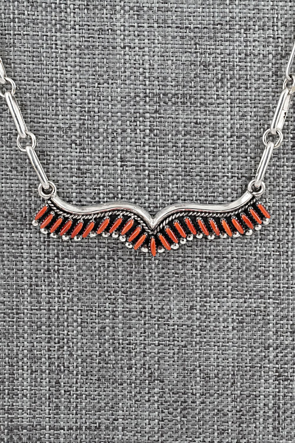 Coral & Sterling Silver Necklace and Earrings Set - Mildred Ukestine