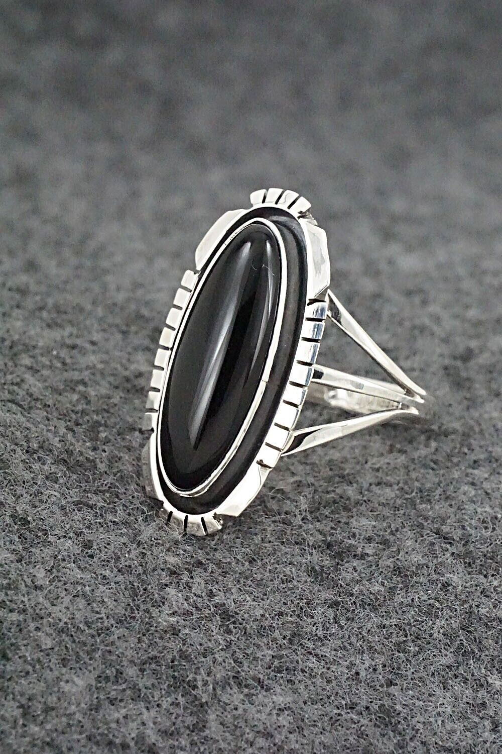 Onyx & Sterling Silver Ring - Amos Begay - Size 9.5