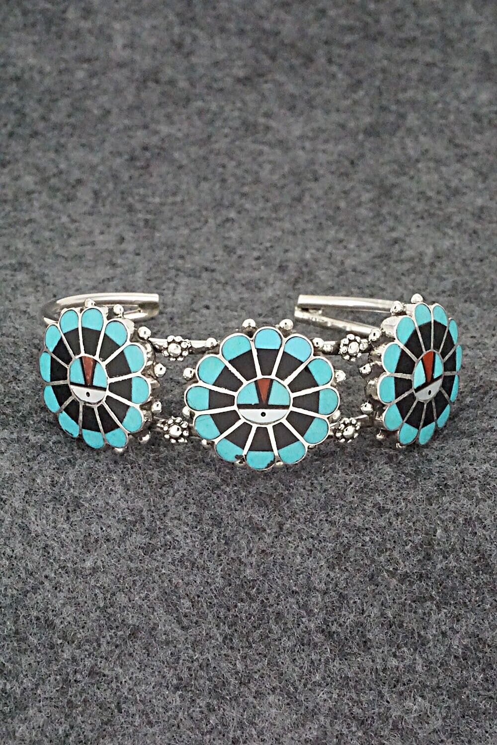 Multi Stone & Sterling Silver Inlay Bracelet - Delbert Soseeah
