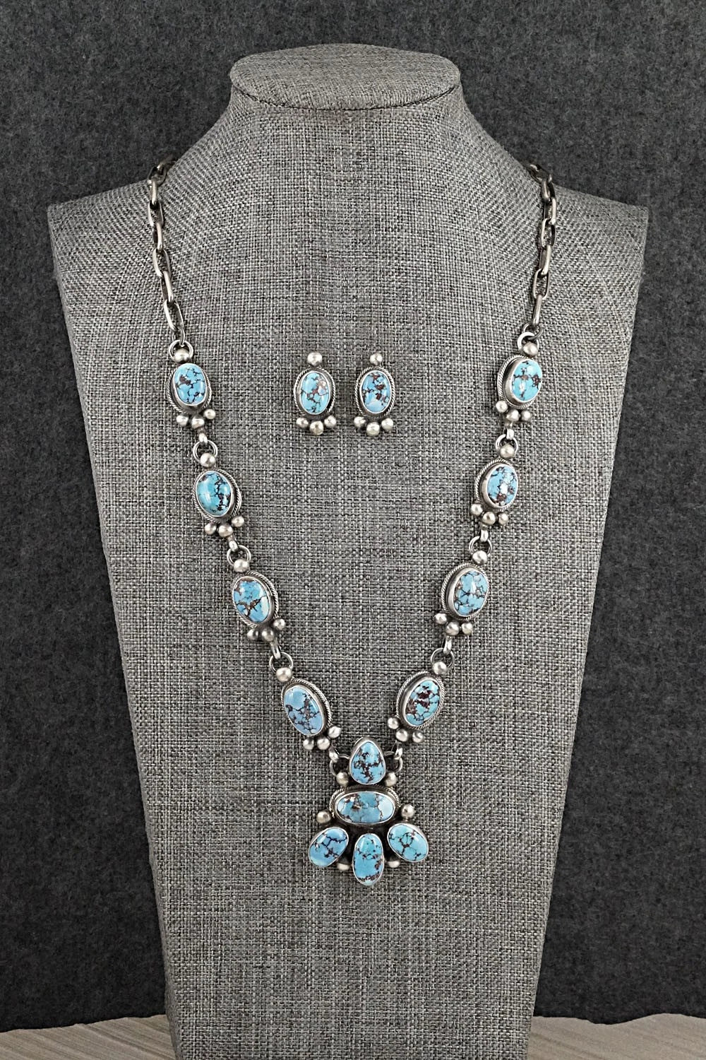 Turquoise & Sterling Silver Necklace and Earrings Set - Kathleen Livingston