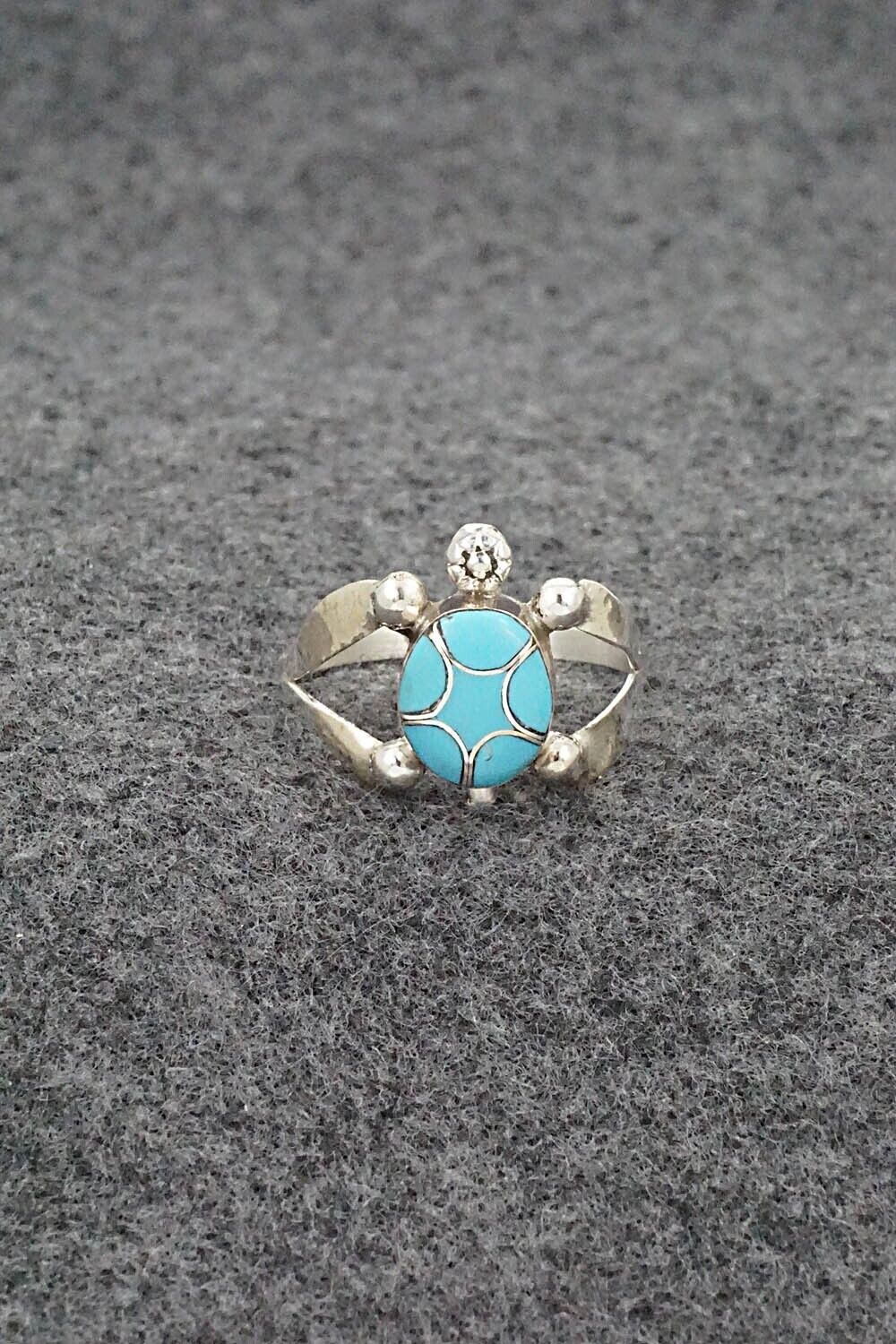 Turquoise & Sterling Silver Inlay Ring - Amelida Peynetsa - Size 9