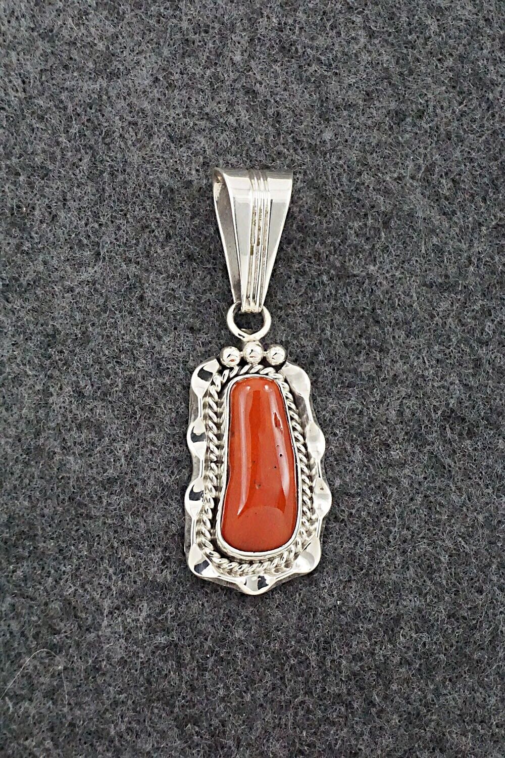 Coral & Sterling Silver Pendant - Samuel Yellowhair