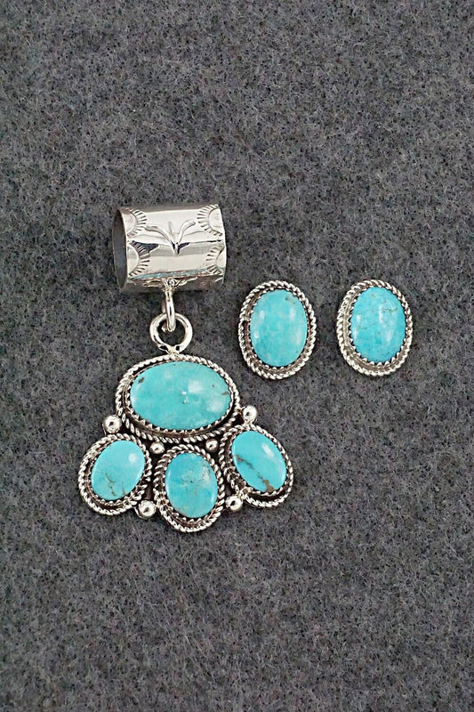 Turquoise & Sterling Silver Pendant and Earrings Set - Ernest Hawthorne