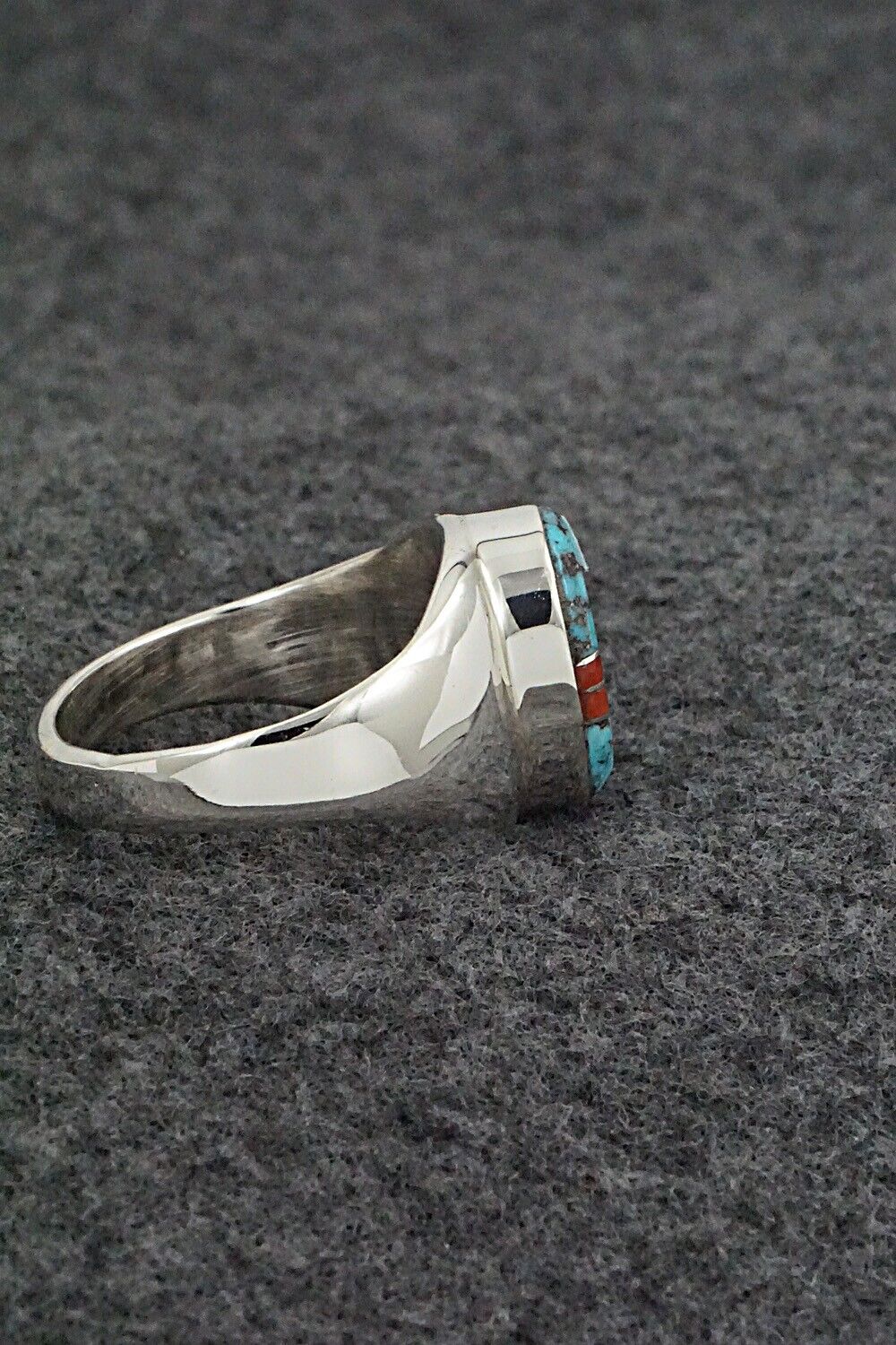 Turquoise, Coral & Sterling Silver Ring - Patrick Lincoln - Size 9.5