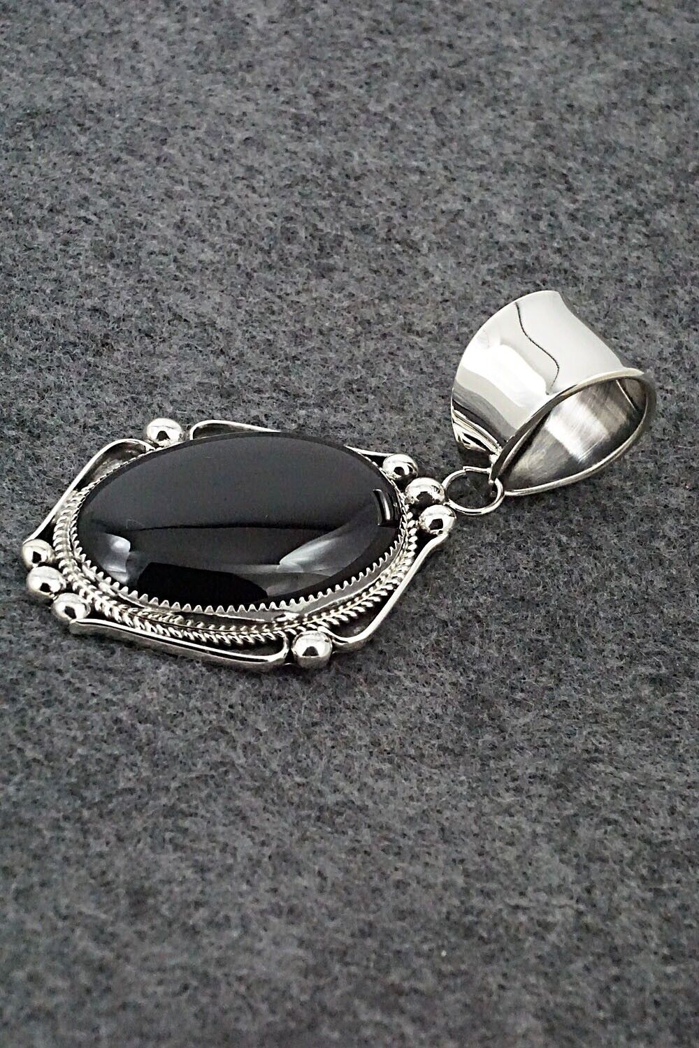 Onyx & Sterling Silver Pendant - Leslie Nez