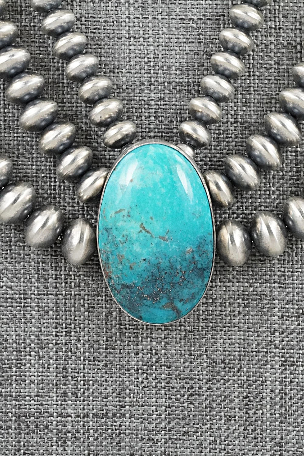 Turquoise & Sterling Silver Navajo Pearl Necklace - Gruber & Halwood