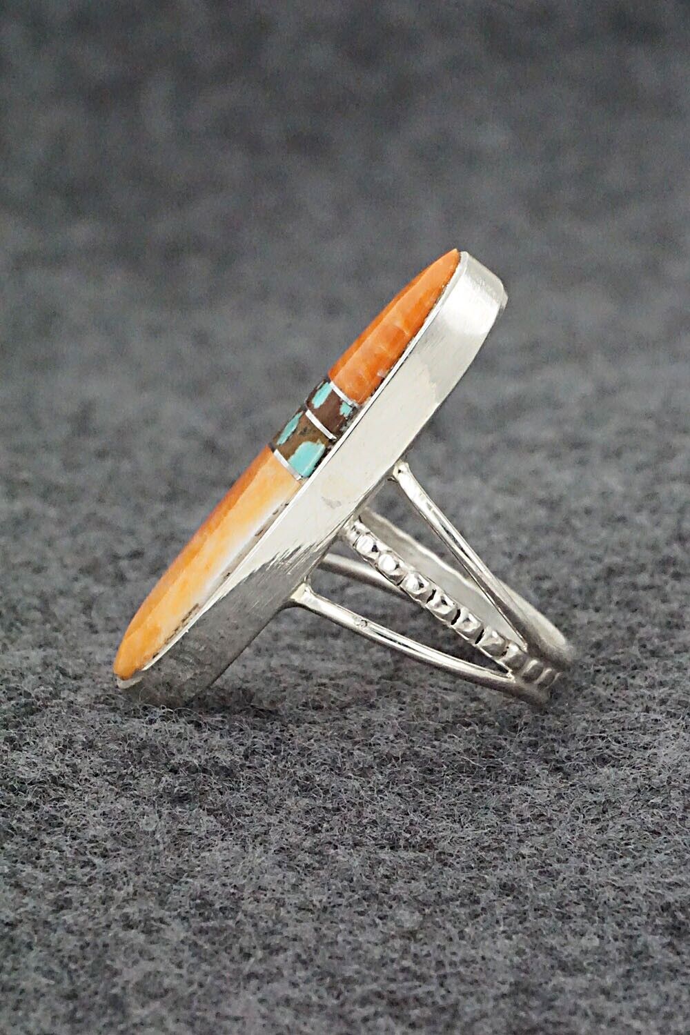 Spiny Oyster, Turquoise & Sterling Silver Ring - Harold Smith - Size 6.75