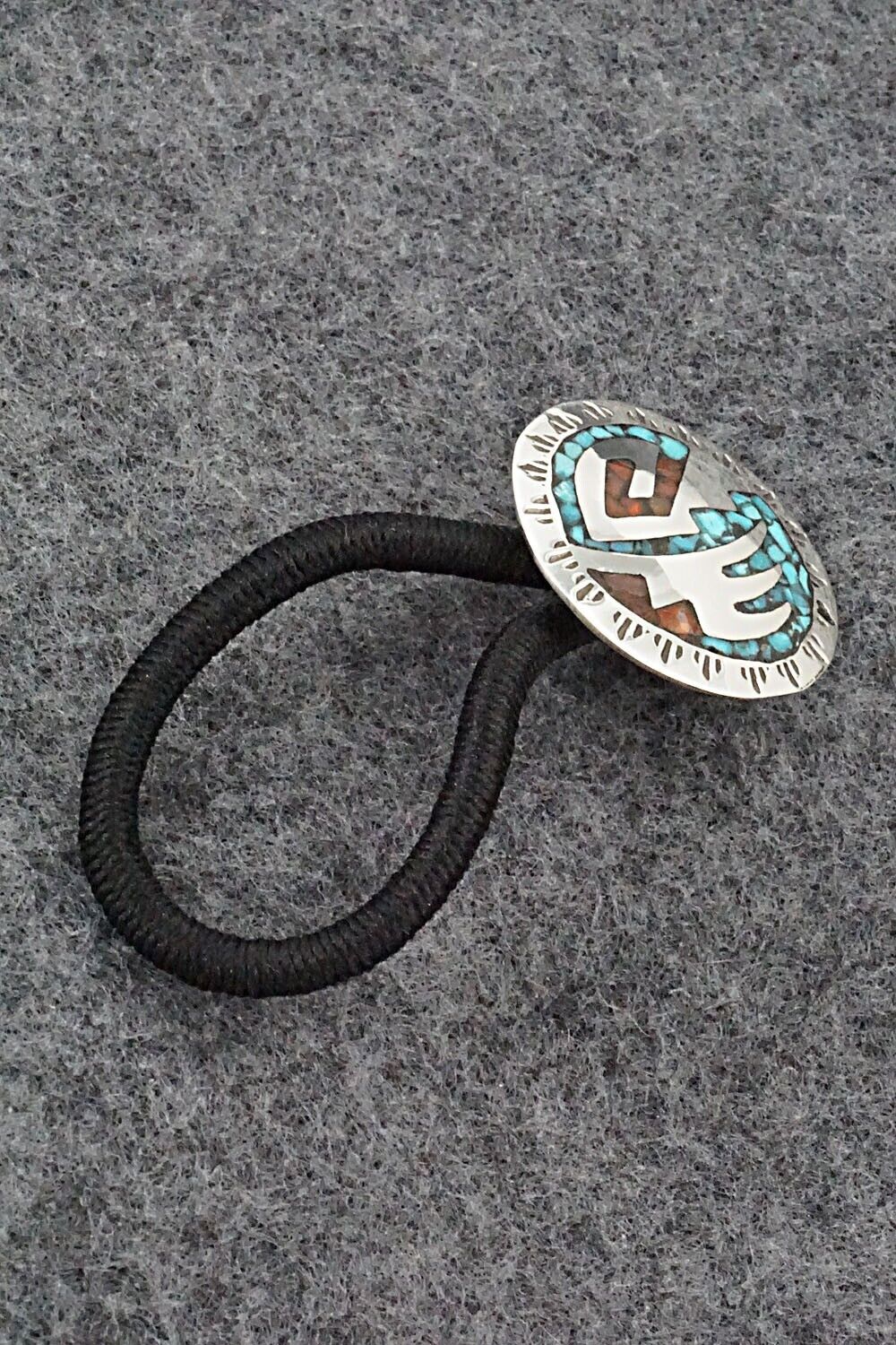 Turquoise, Coral & Sterling Silver Hair Tie - Joleen Yazzie