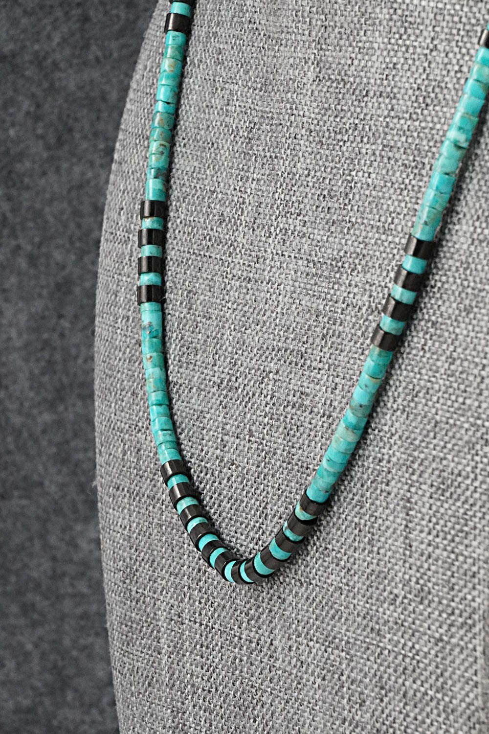 Turquoise, Onyx & Sterling Silver Necklace 19" - Helen Tsosie
