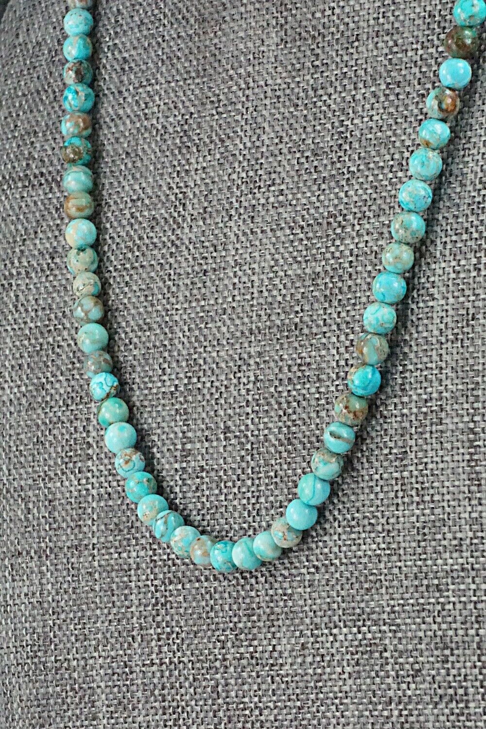 Turquoise, Shell & Sterling Silver Necklace 18" - Ramona Calavaza