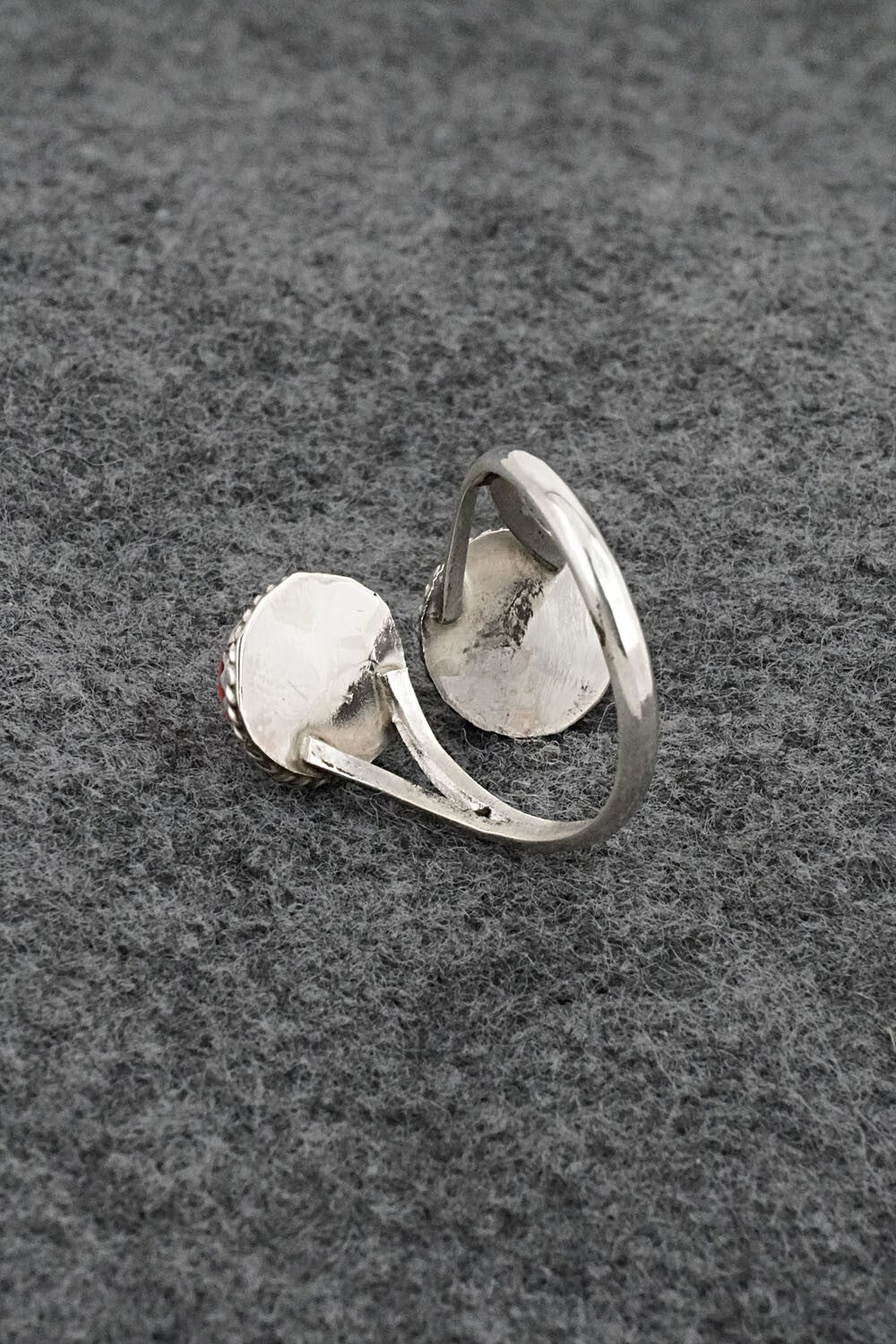 Spiny Oyster & Sterling Silver Ring - Esther White - Size 8 Adj.