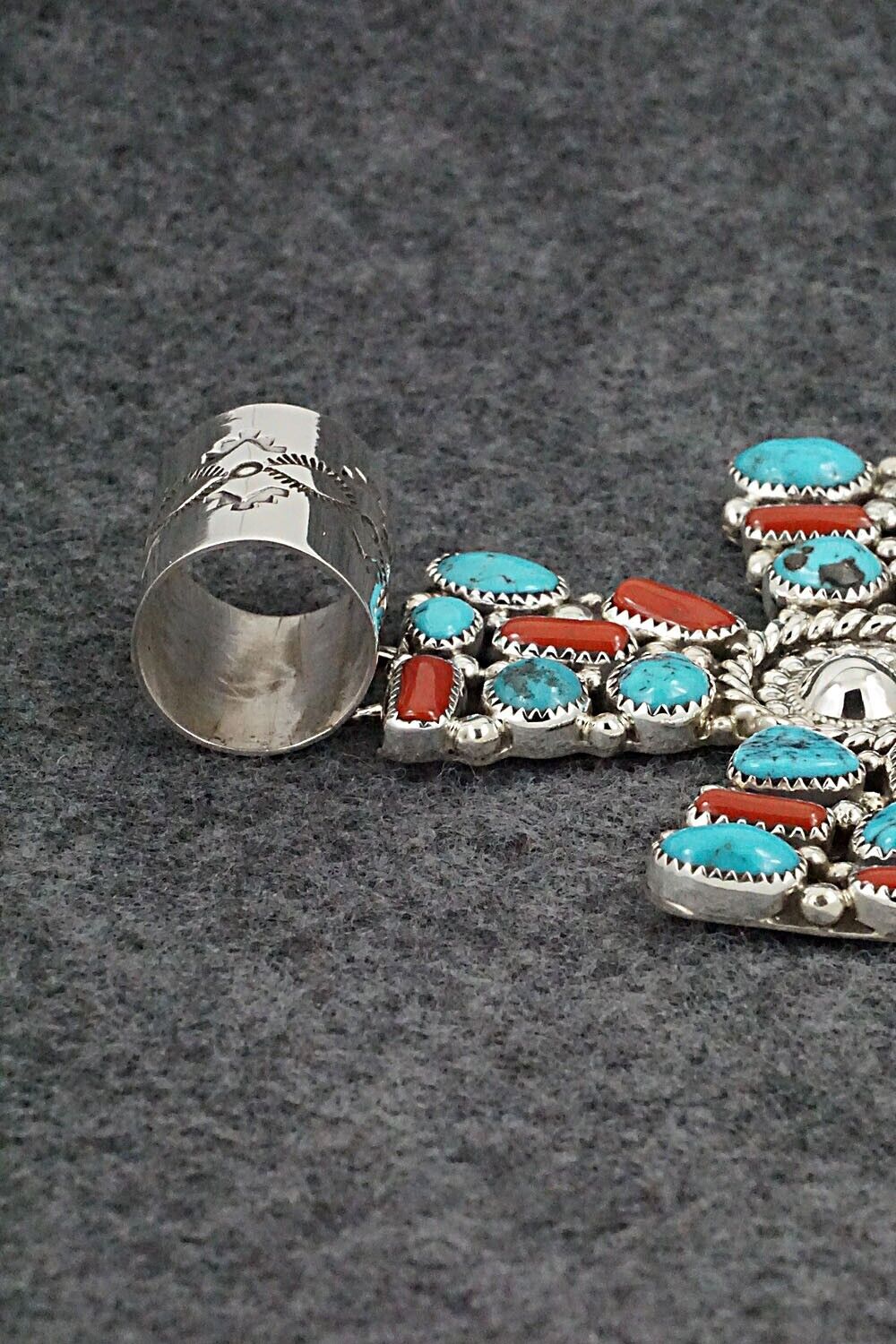 Turquoise, Coral and Sterling Silver Pendant - Marlene Haley