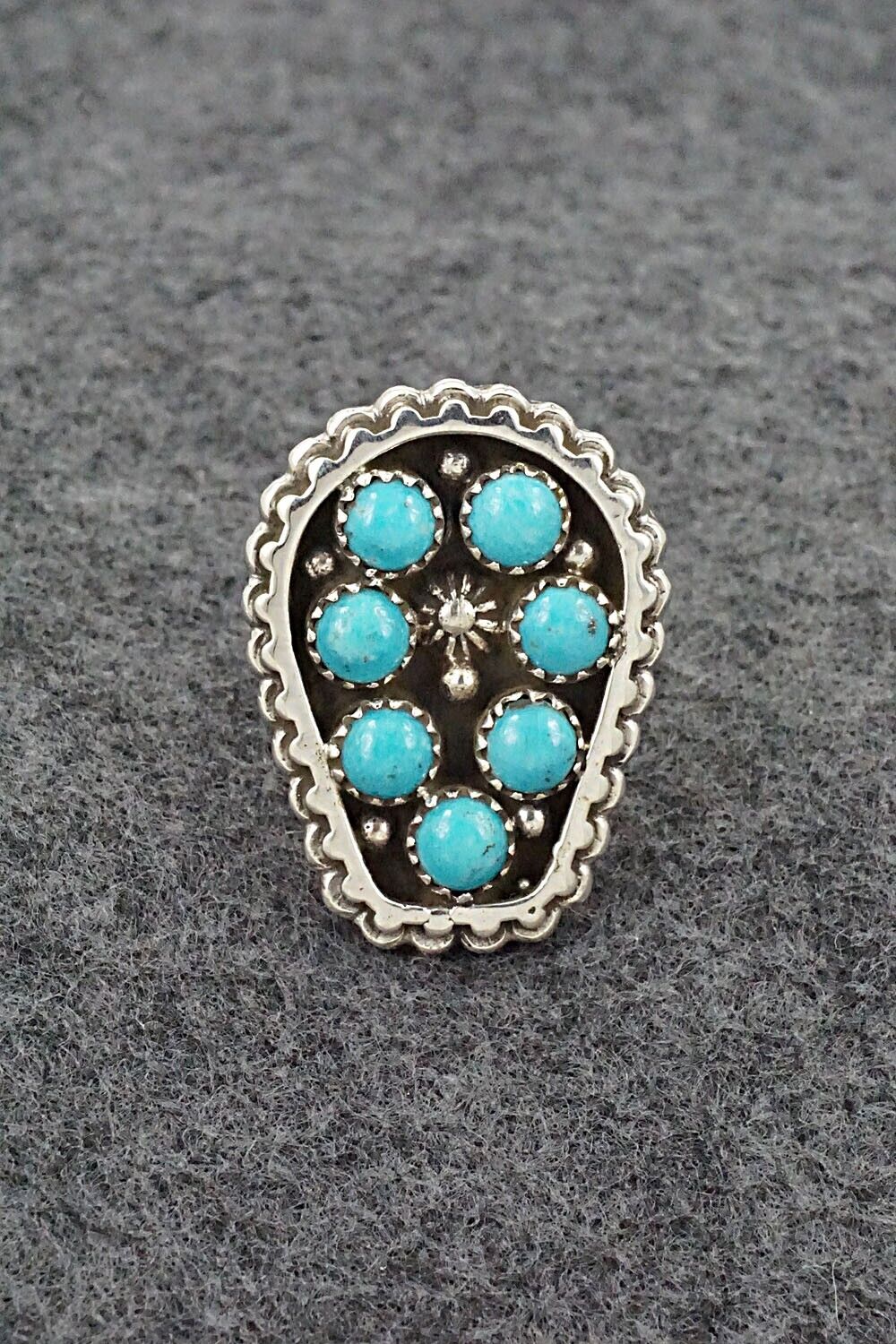 Turquoise & Sterling Silver Ring - Kenny Lonjose - Size 8