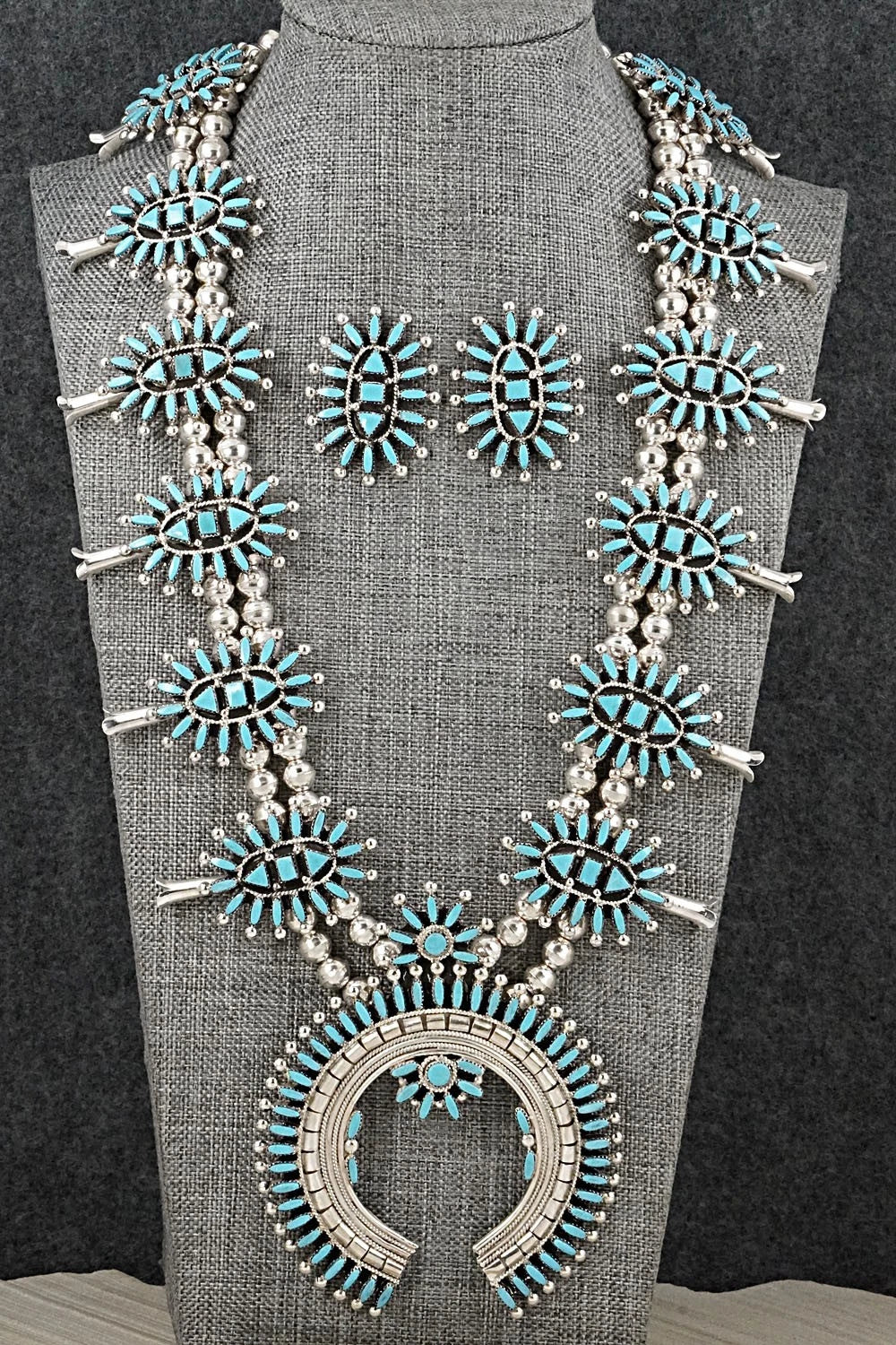 Turquoise & Sterling Silver Squash Blossom Set - Evonne Hustito