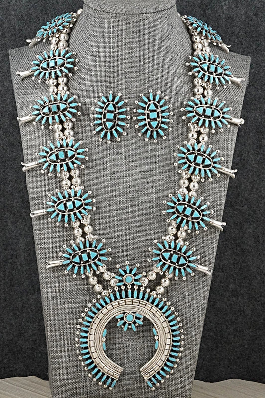 Turquoise & Sterling Silver Squash Blossom Set - Evonne Hustito