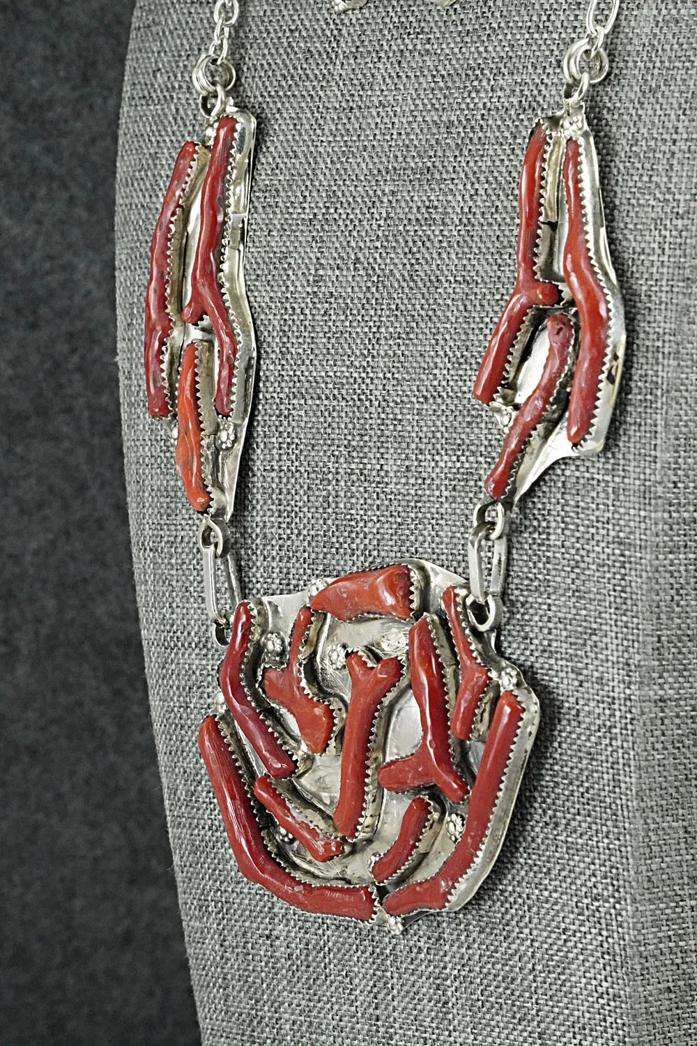 Coral & Sterling Silver Necklace and Earrings Set - Tsabetsaye