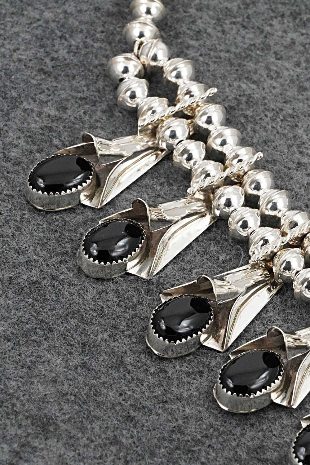 Onyx & Sterling Silver Squash Blossom Set - Louise Yazzie