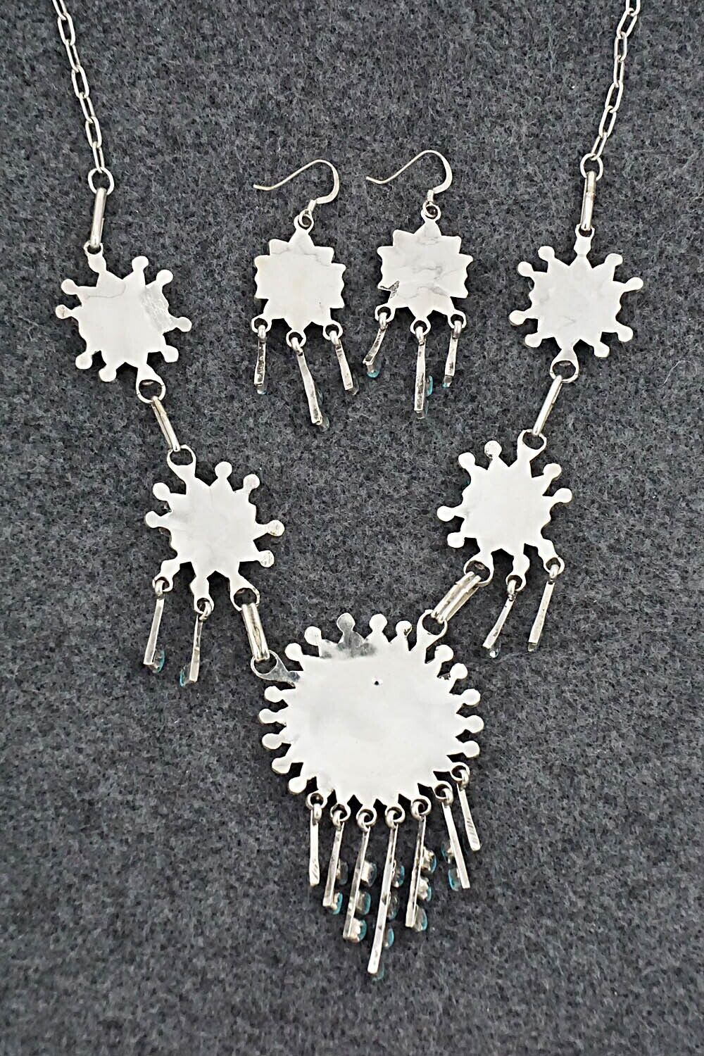 Turquoise & Sterling Silver Necklace and Earrings Set - Keith Leekity
