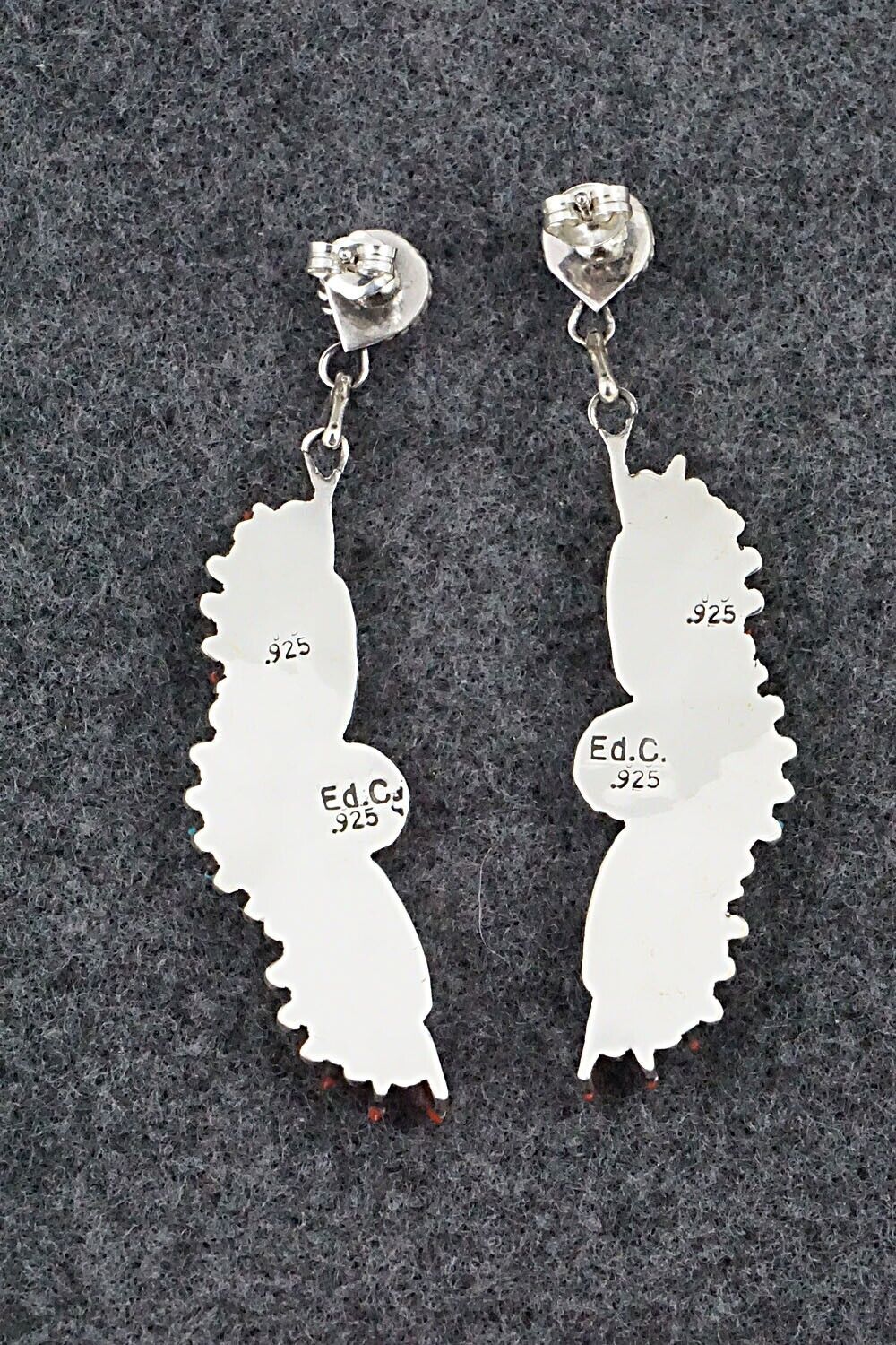 Turquoise, Coral & Sterling Silver Earrings - Edmund Cooeyate